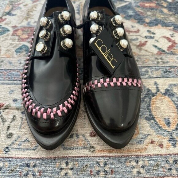 Coliac Women's Pearl Black Loafers Pink Braided Slip On Shoe Size 41 US 10 - Picture 3 of 9